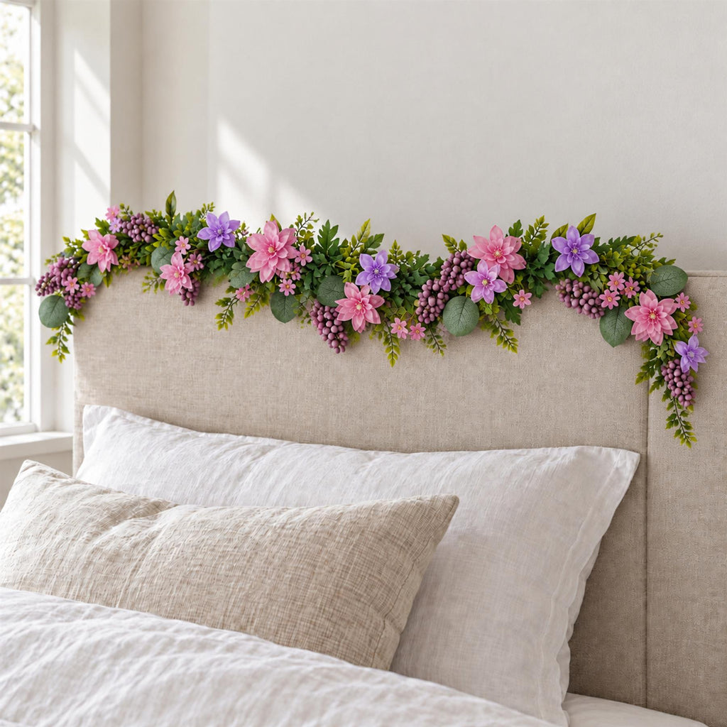 Pink and Purple Faux Flower Garland, 155cm Romantic Hanging Floral Trail