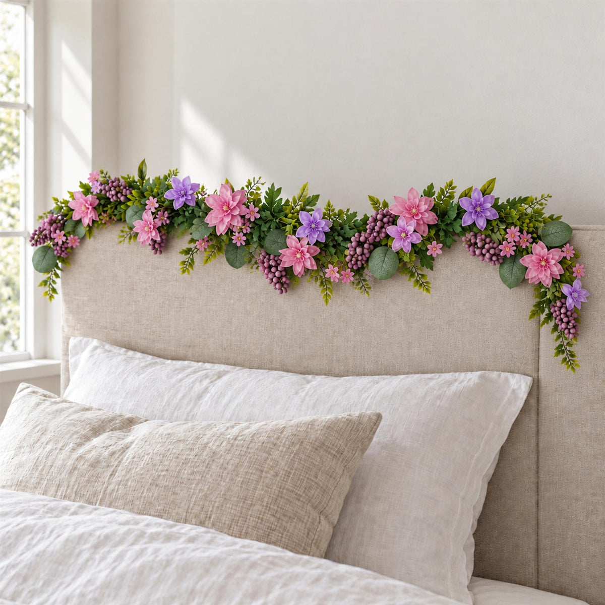 Pink and Purple Faux Flower Garland, 155cm Romantic Hanging Floral Trail