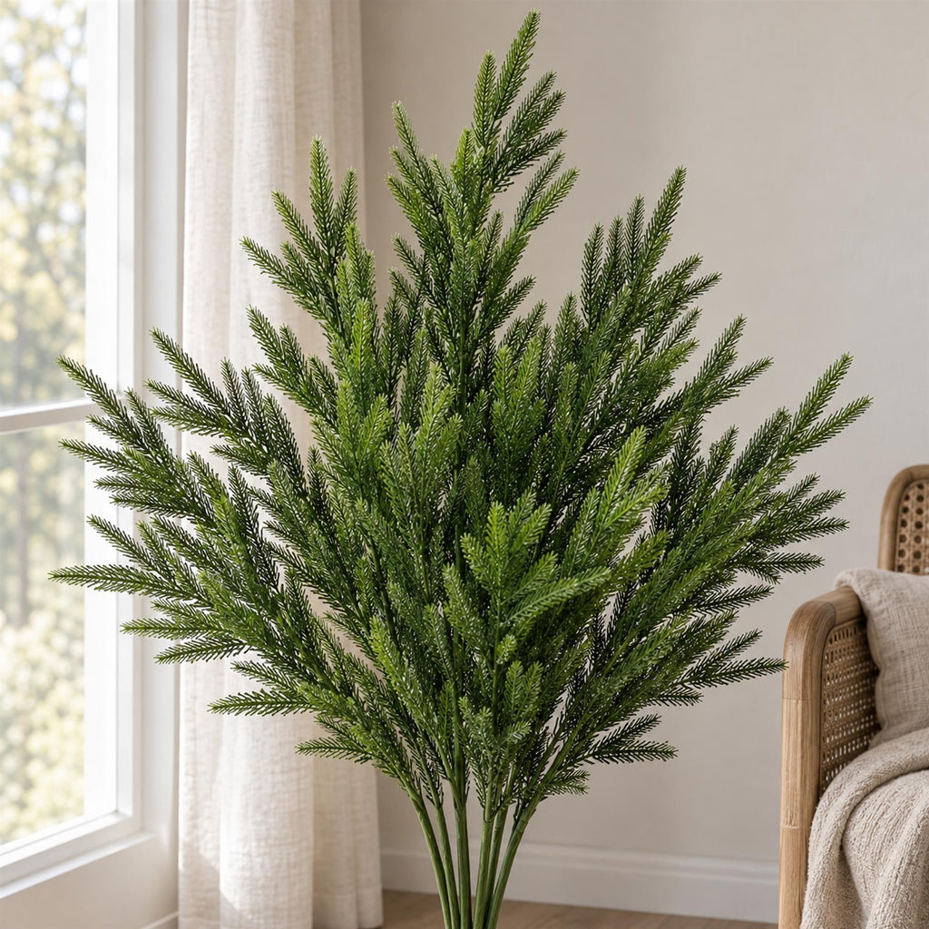 Faux Green Pine Needle Branches, 95cm Evergreen Sprays - Set of 6