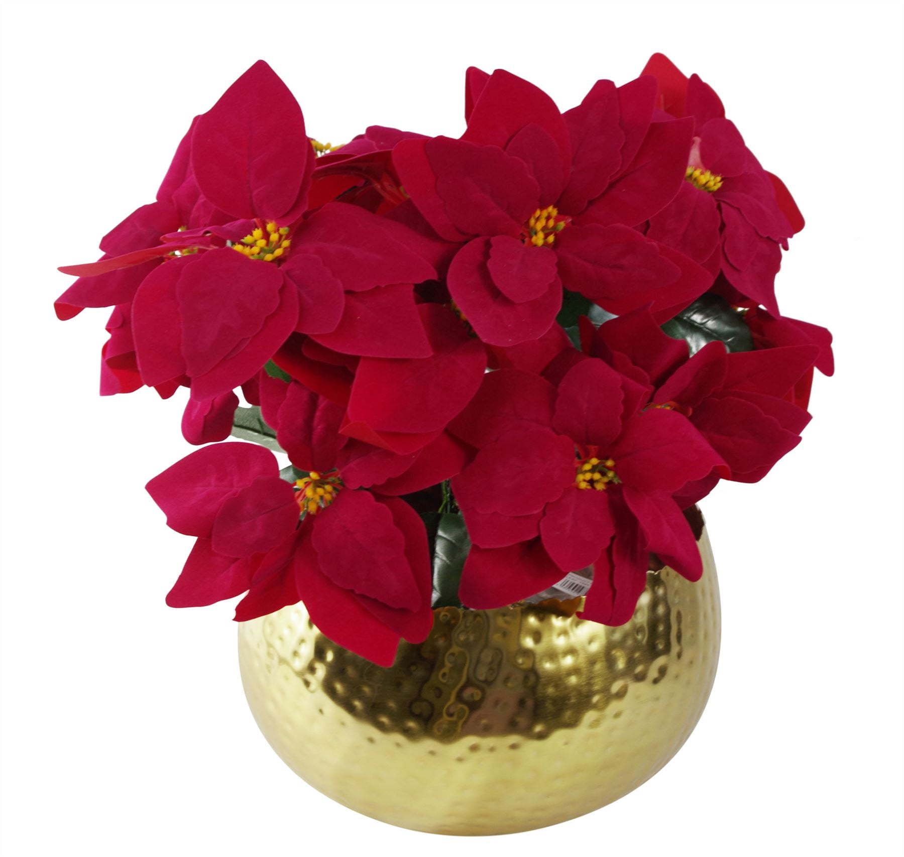 Pack of Artificial Christmas Xmas Poinsettias in a Large Metal Planter