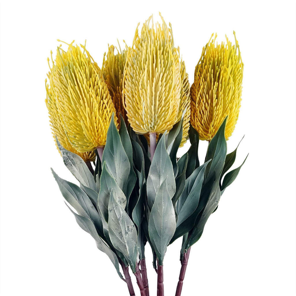Pack of 6 x 75cm Banksia Menziesii Yellow Flower Stem Artificial - Premium Quality