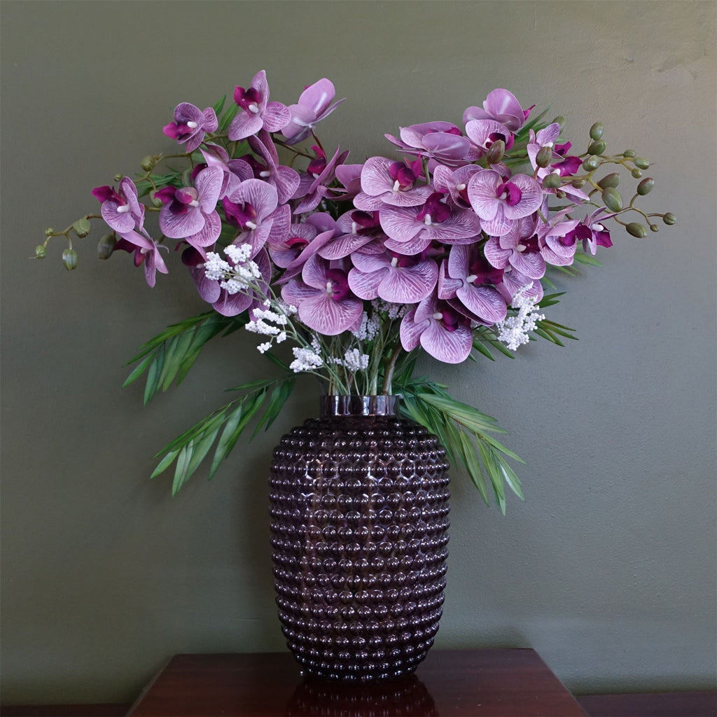 80cm Amethyst Vase Artificial Orchids and Foliage - Premium Quality