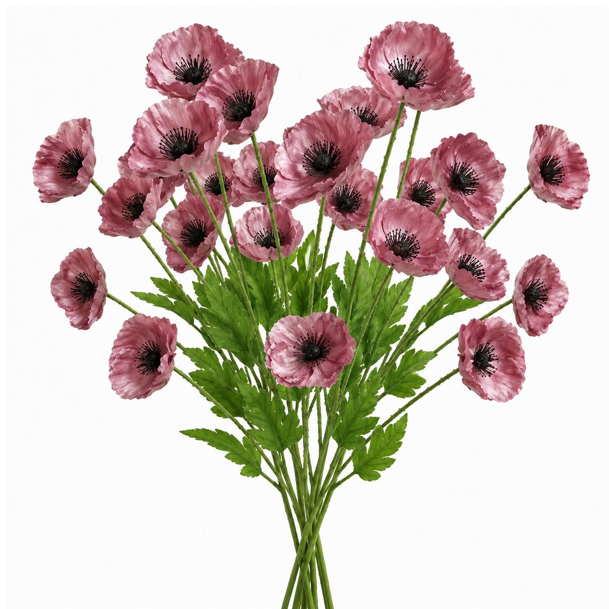 Faux Poppy Flower Sprays, 60cm with 4 Blooms - Set of 6