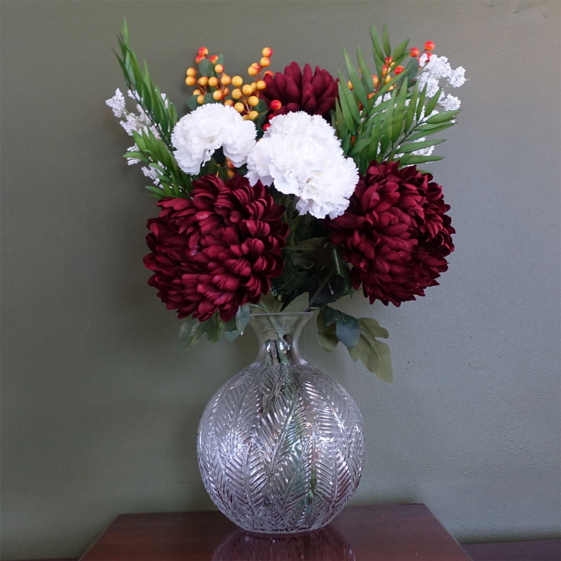 70cm Artificial Red Chrysanthemum Glass Ball Vase - Premium Quality