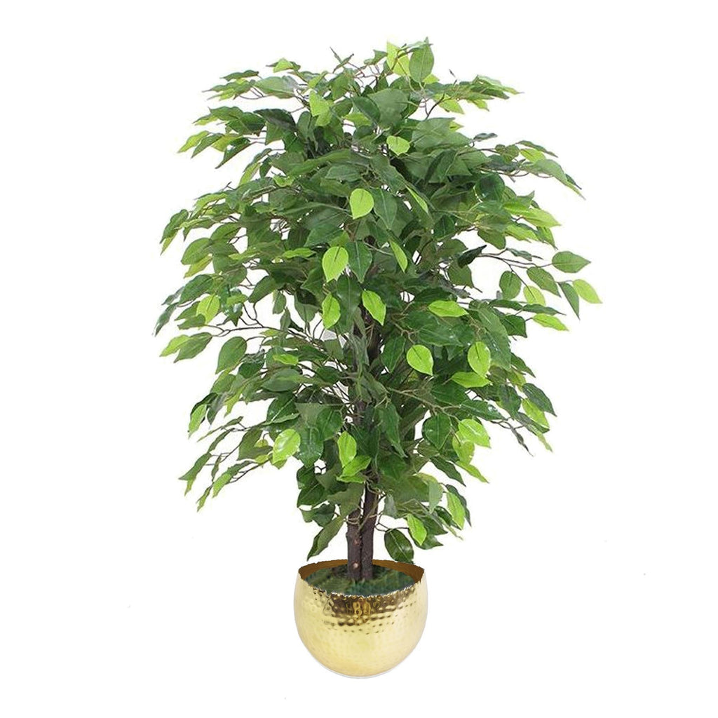 90cm Artificial Ficus Tree / Plant - Gold Metal Planter - Premium Quality