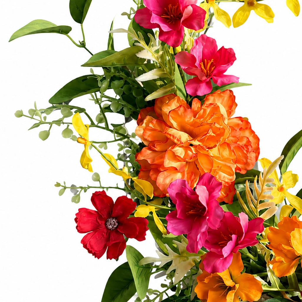 Bright Spring Faux Wreath and Garland Set, 50cm Wreath with 140cm Marigold Garland