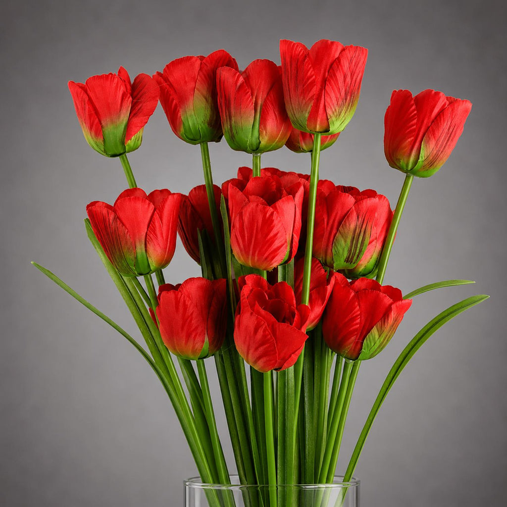 Pack of 6 x 80cm Artificial Tulip Red Stem - Premium Quality