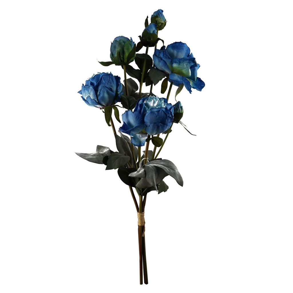 6 x 55cm Blue Peony Artificial Flower Stems - 24 flowers 18 buds - Premium Quality