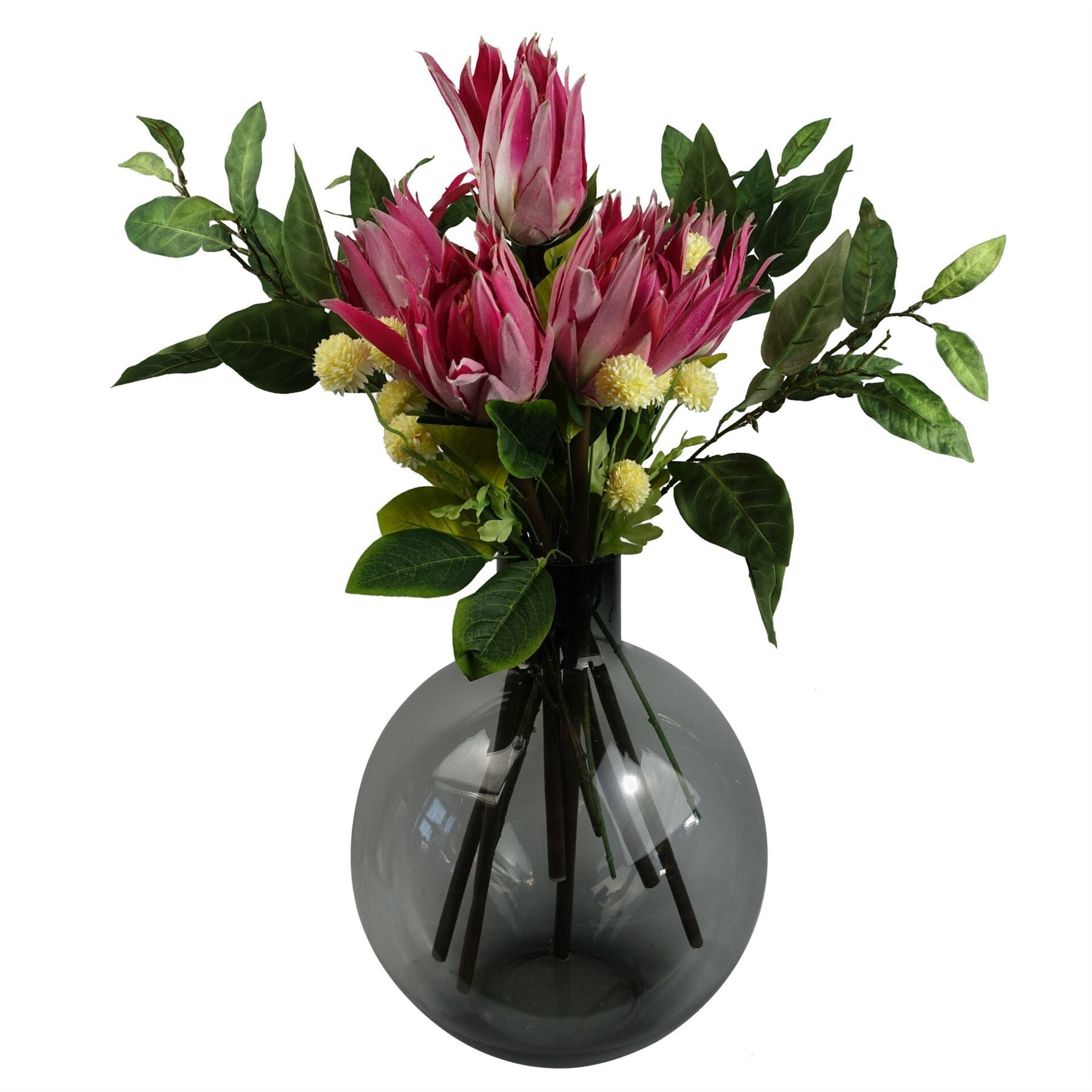 Pack of 6 x 50cm Dahlia Pompom Yellow Artificial Stem - Premium Quality