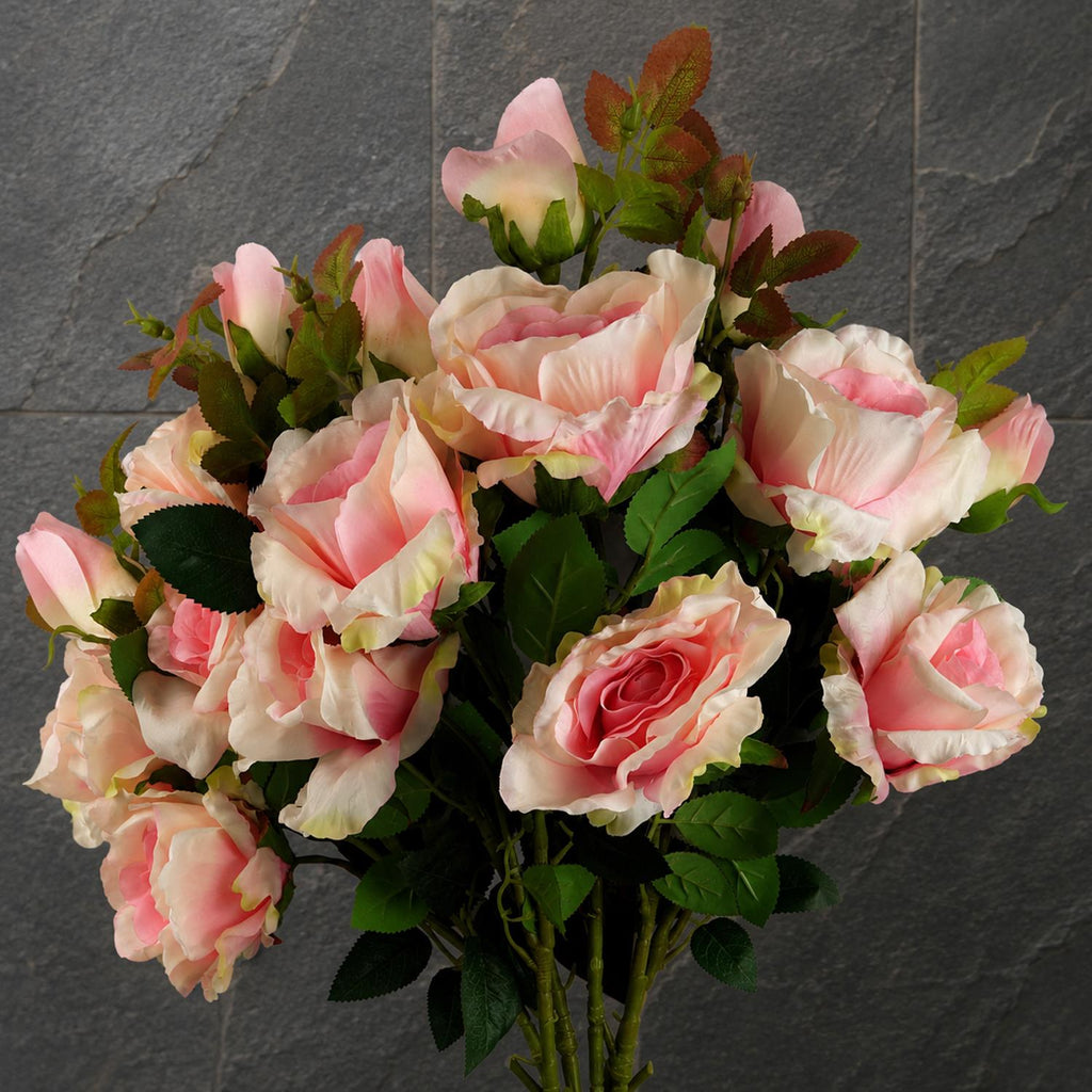 Pack of 6 x 80cm Artificial Pink Rose Stem - 18 flowers - Premium Quality