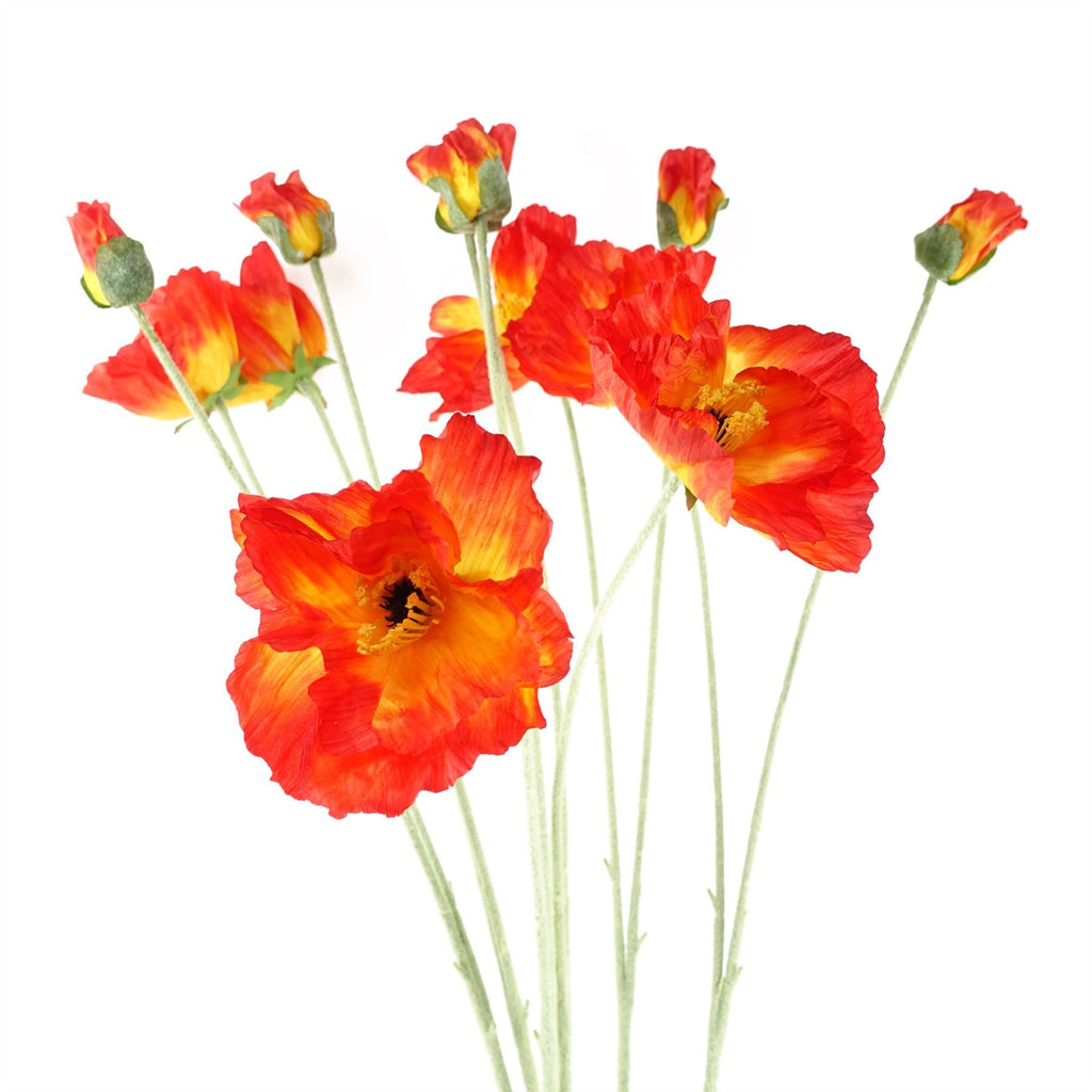 100cm Artificial Poppy and White Blossom Arrangement Glass Vase - Premium Quality
