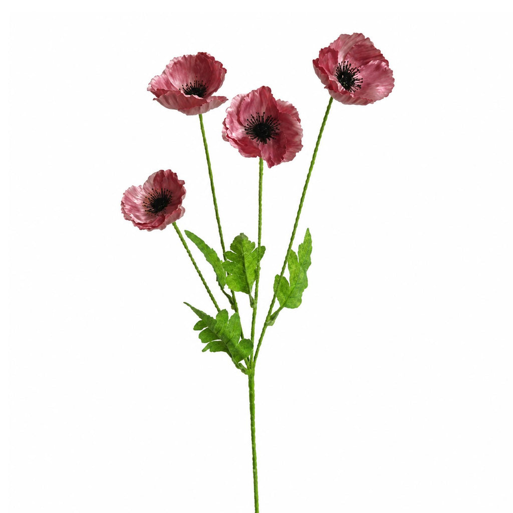Faux Poppy Flower Sprays, 60cm with 4 Blooms - Set of 6