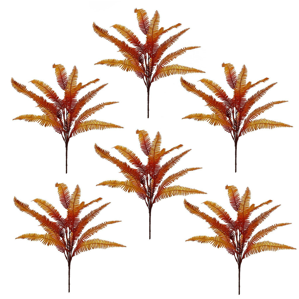 6 x 55cm Artificial Autumn Fern Bush Plant - Premium Quality