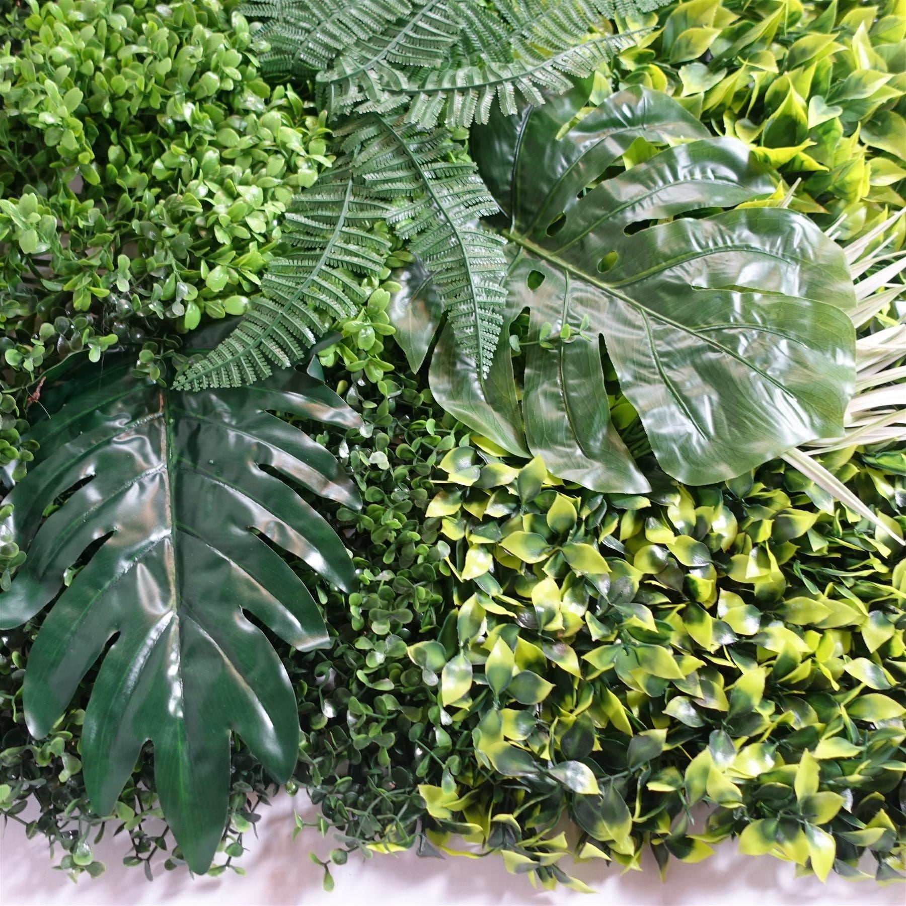 100cm Artificial Tropical Mixed Green Wall Panel with Monstera and Fern Foliage - Premium Quality