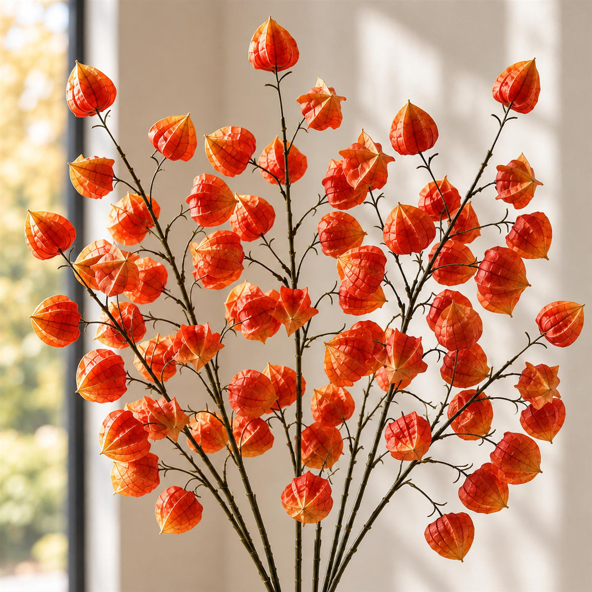 Orange Physalis Faux Chinese Lantern Stems, 100cm - Set of 6 Sprays