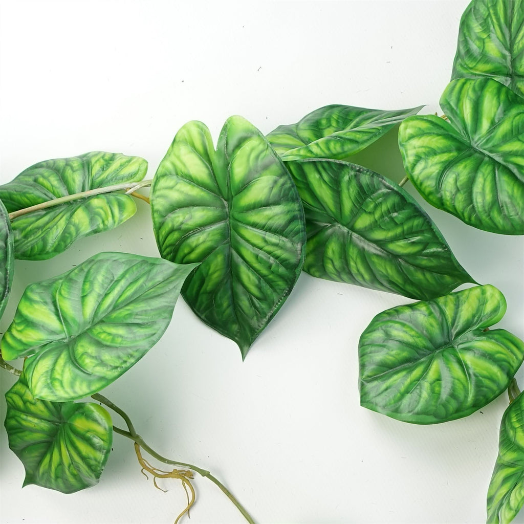 6 x 120cm Artificial Hanging Trailing Plant Alocasia Dragon Scale Green - Premium Quality