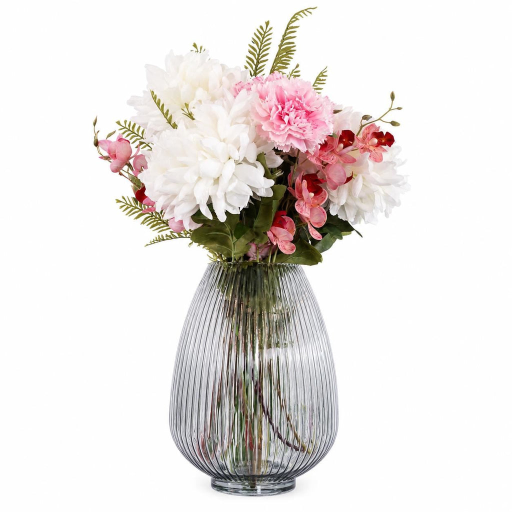 60cm Artificial Chrysanthemum and Orchid Display Glass Vase - Premium Quality