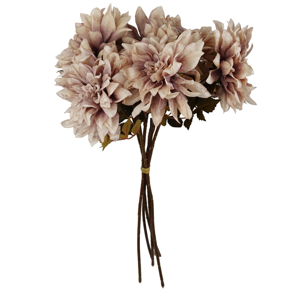 Artificial Pack of 6 x 55cm Dahlia Flower Stem - Dusty Pink - Premium Quality