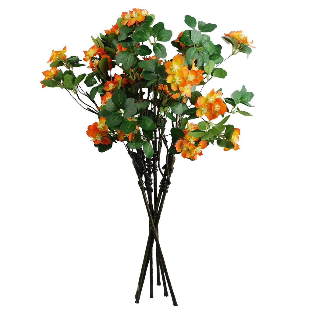 Artificial Pack of 6 x 60cm Flower Foliage Spray - Orange - Premium Quality
