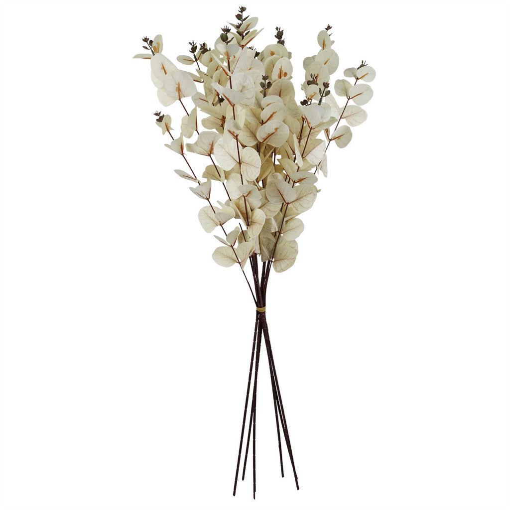 Artificial Pack of 6 x 80cm White Eucalyptus Foliage Stem - Premium Quality