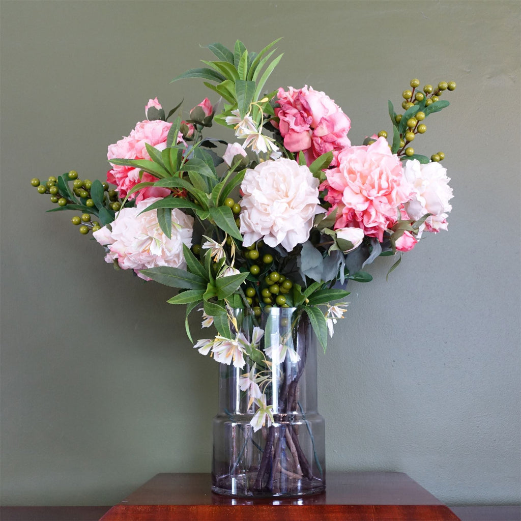 65cm Artificial Mixed Peonies Glass Vase - Premium Quality