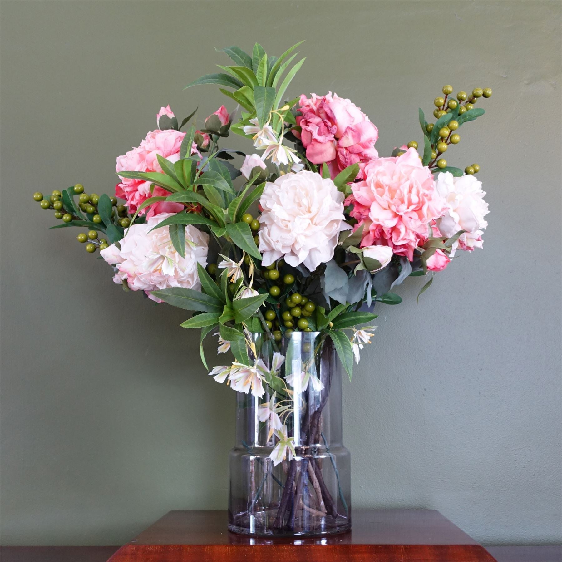 65cm Artificial Mixed Peonies Glass Vase - Premium Quality