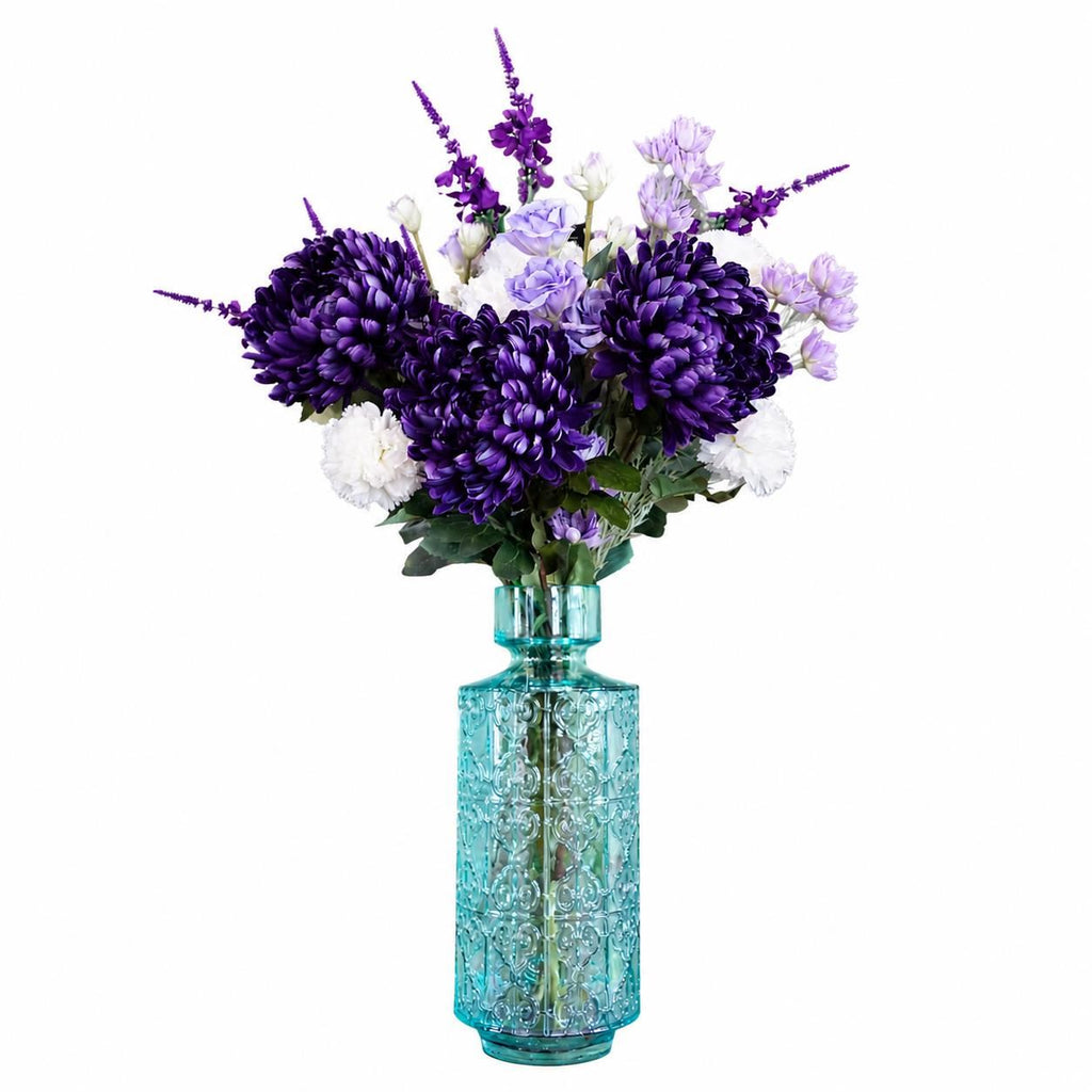 80cm Artificial Purple Chrysanthemum Arrangement Glass Vase - Premium Quality
