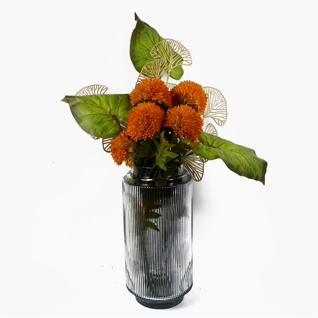 Pack of 6 x 70cm Large Ball Dahlia Artificial Flower Stem Yellow - Premium Quality