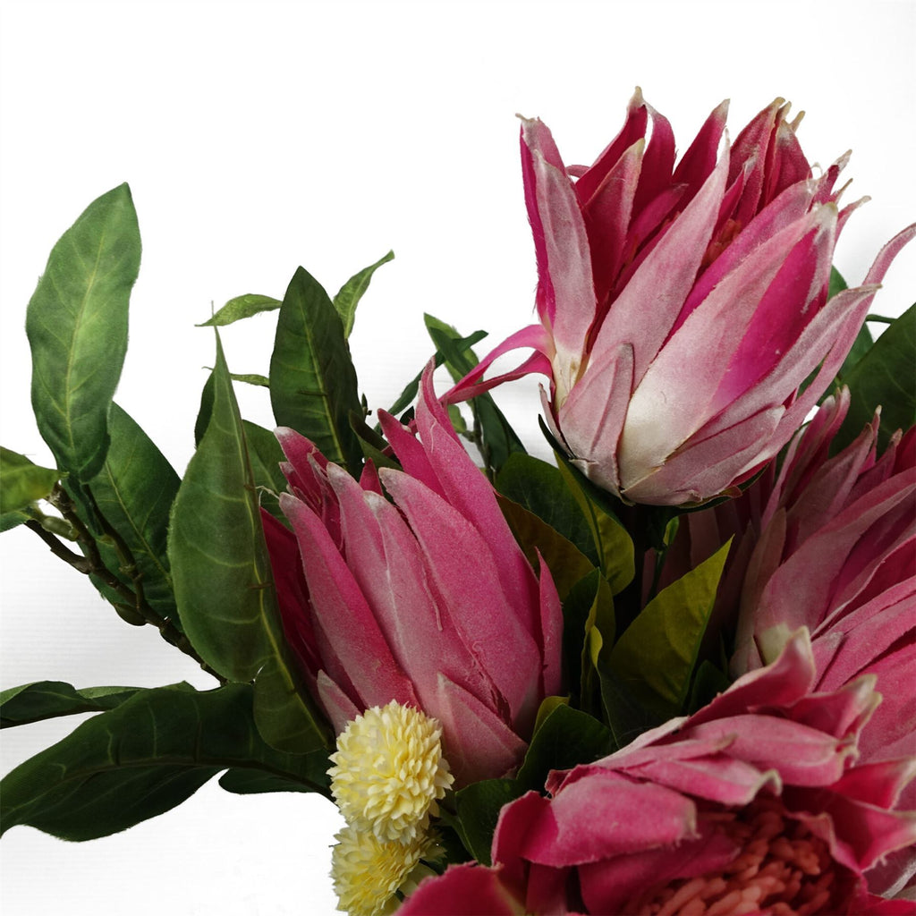 Artificial Pack of 6 x 65cm Protea Sugarbush Flower Stem - Pink - Premium Quality