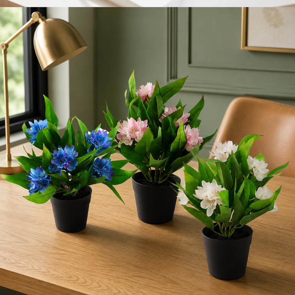3x 18cm Artificial Freesia Plants Pink, White, Blue Flowering - Premium Quality