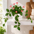 Faux Trailing Variegated Leaf Plant with Flowers, 45cm in White Pot