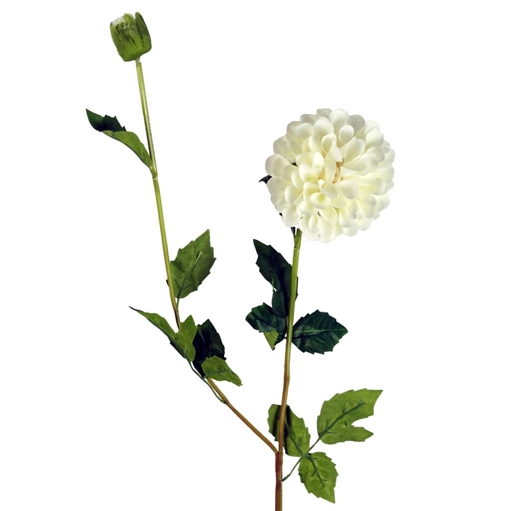 Pack of 6 x 75cm Artificial Dahlia PomPom Flower Stem Cream - Premium Quality