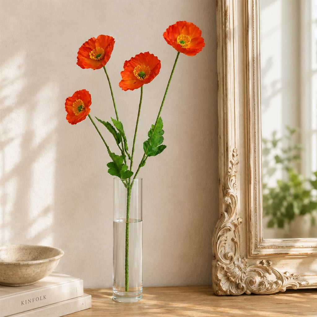 Faux Poppy Flower Sprays, 60cm with 4 Blooms - Set of 6
