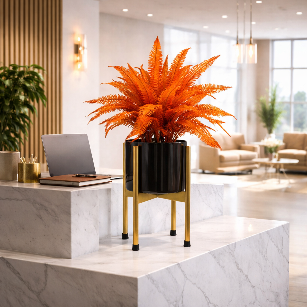 Medium Gold Stand with Gold Metal Planter 38.5cm x 18cm