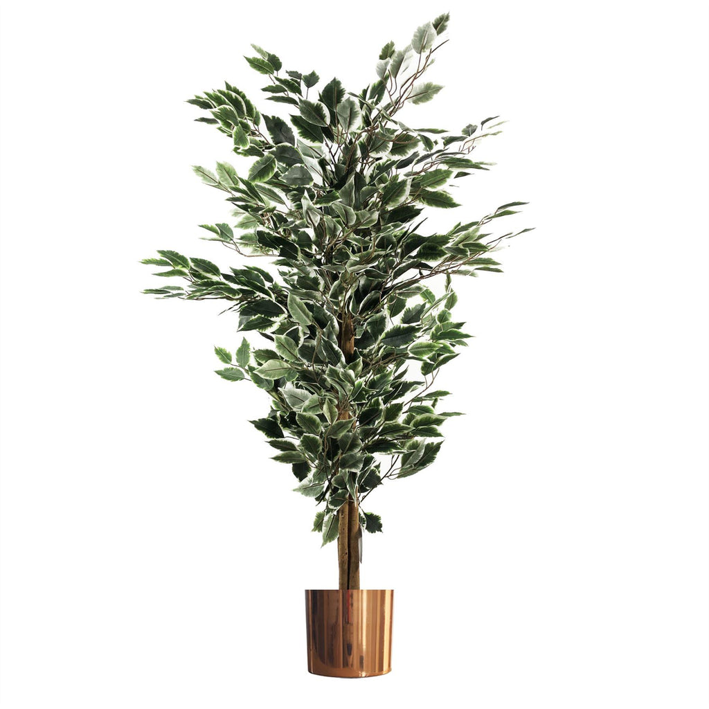 130cm Artificial Tall Variegated White and Green Bushy Ficus Tree
