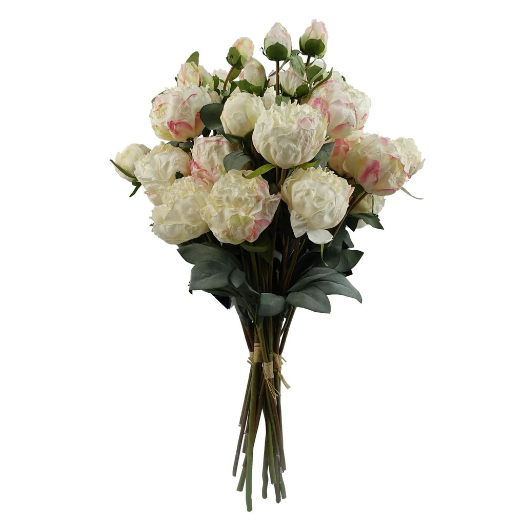 6 x 55cm Cream Peony Artificial Flower Stems - 24 flowers 18 buds - Premium Quality