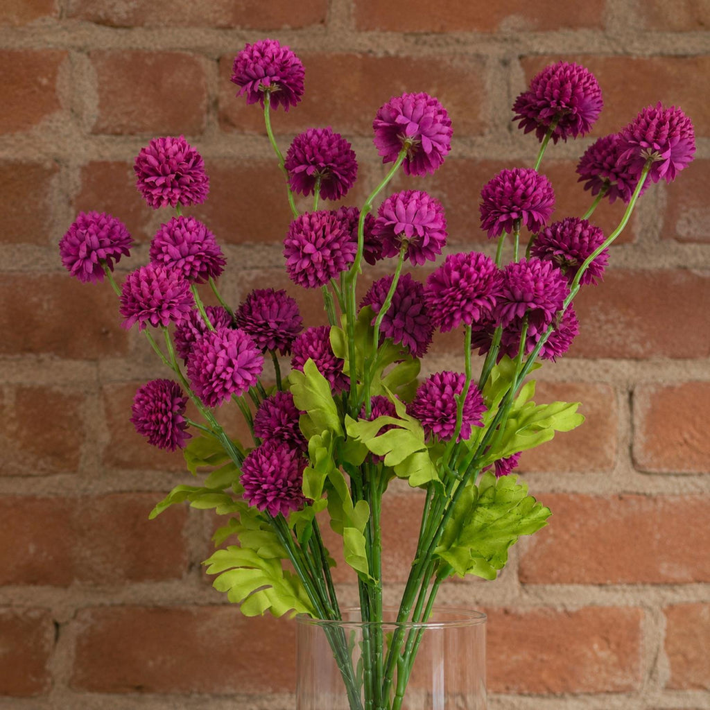 Pack of 6 x 50cm Dahlia Pompom Pink Artificial Stem - Premium Quality