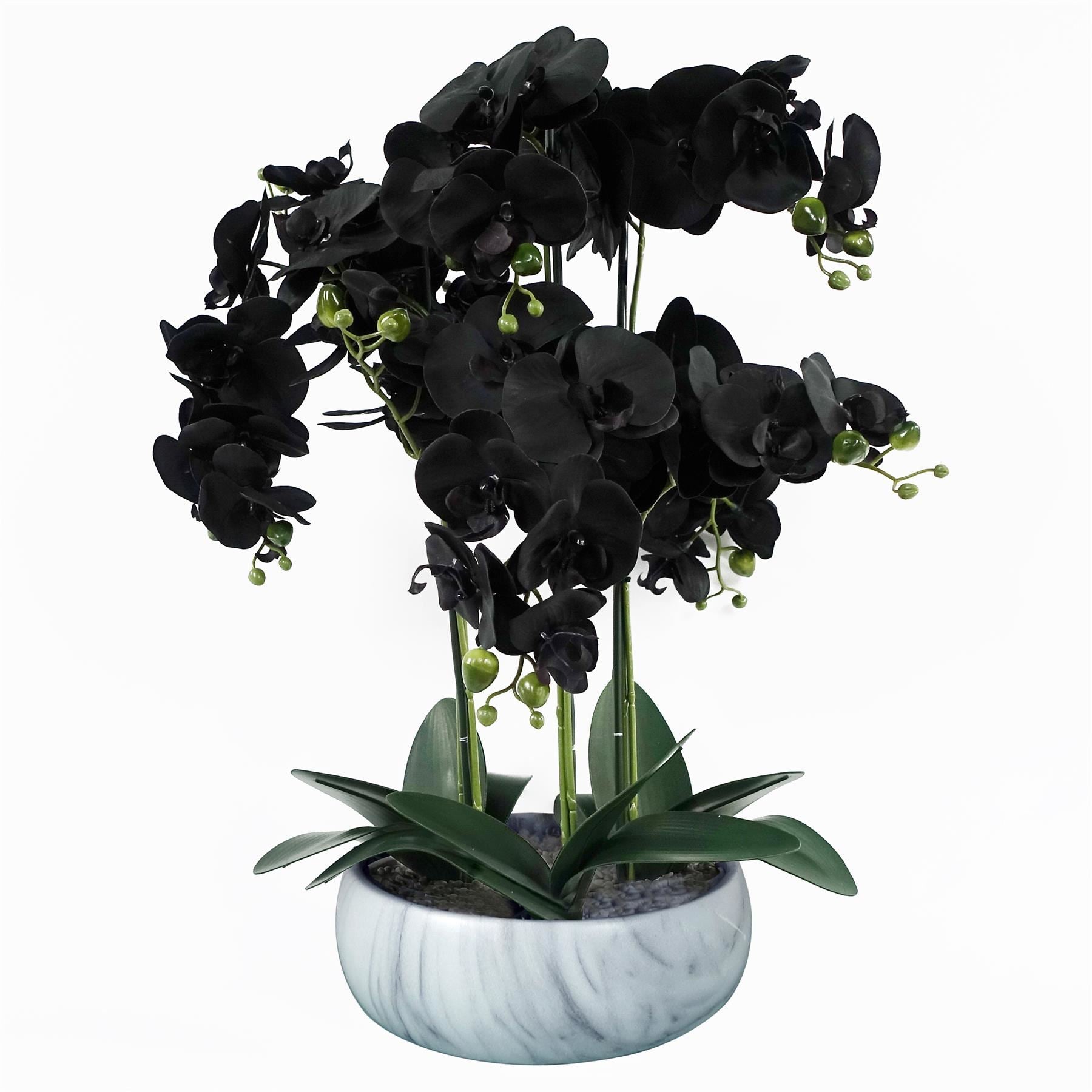 60cm Orchid Artificial Black - White Ceramic Planter - Premium Quality