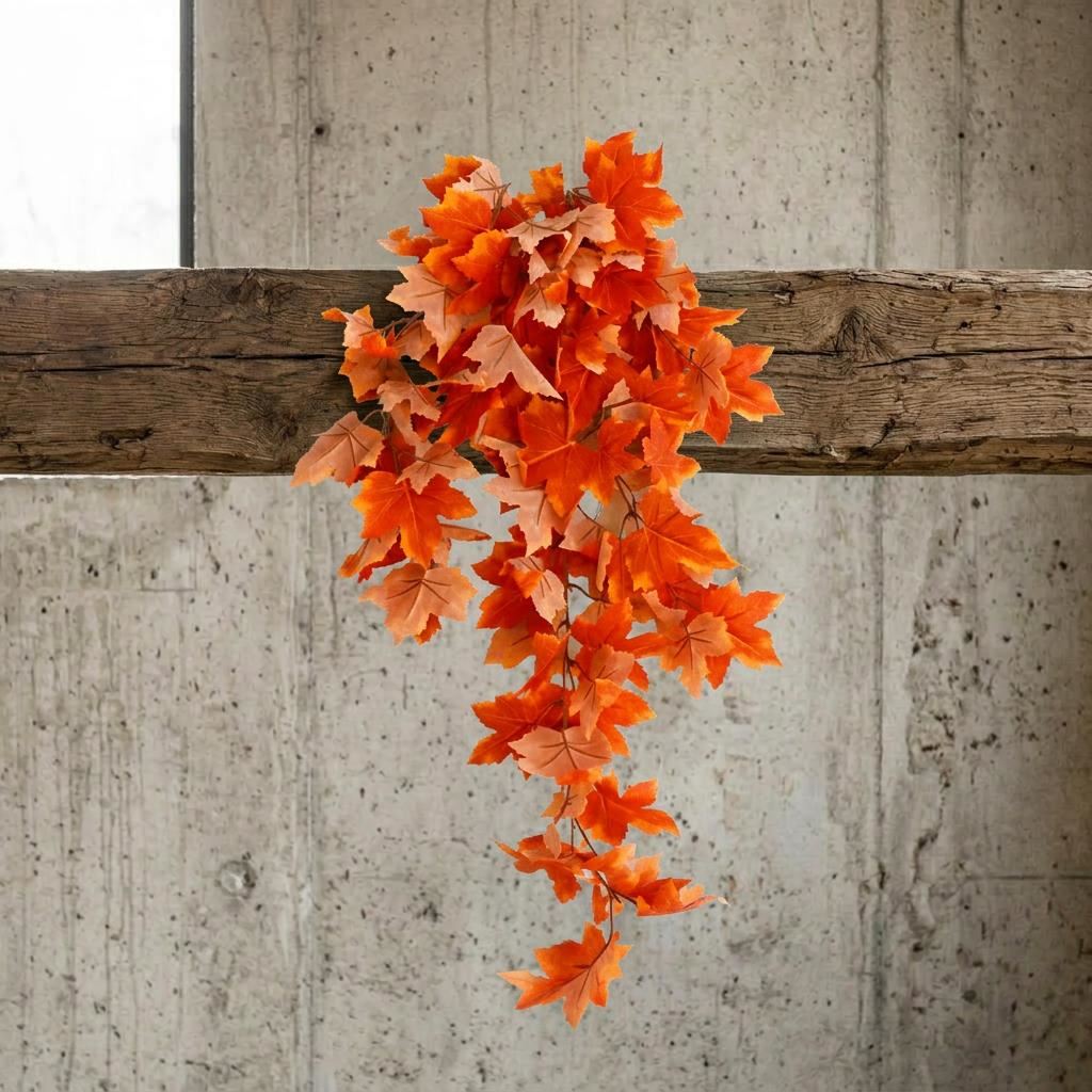 70cm Artificial Trailing Grape Ivy Plant Faux Hanging Foliage - Orange - Premium Quality