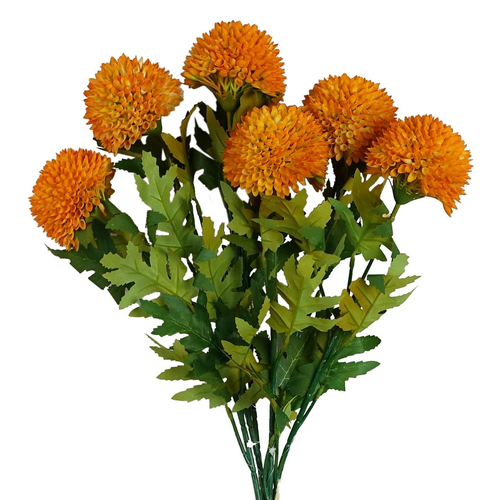 Pack of 6 x 70cm Large Ball Dahlia Artificial Flower Stem Yellow - Premium Quality