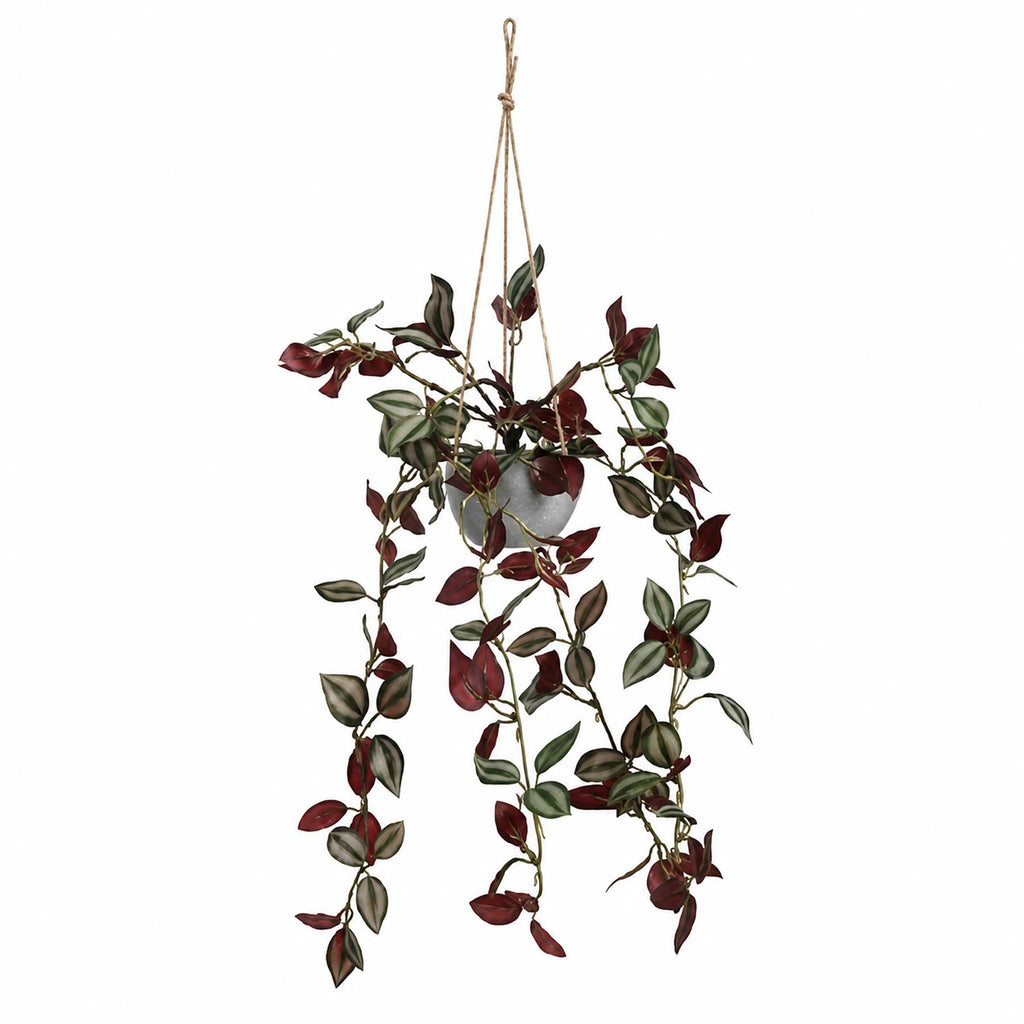 Faux Tradescantia Hanging Plant, 70cm Trailing in Grey Pot with Hanger
