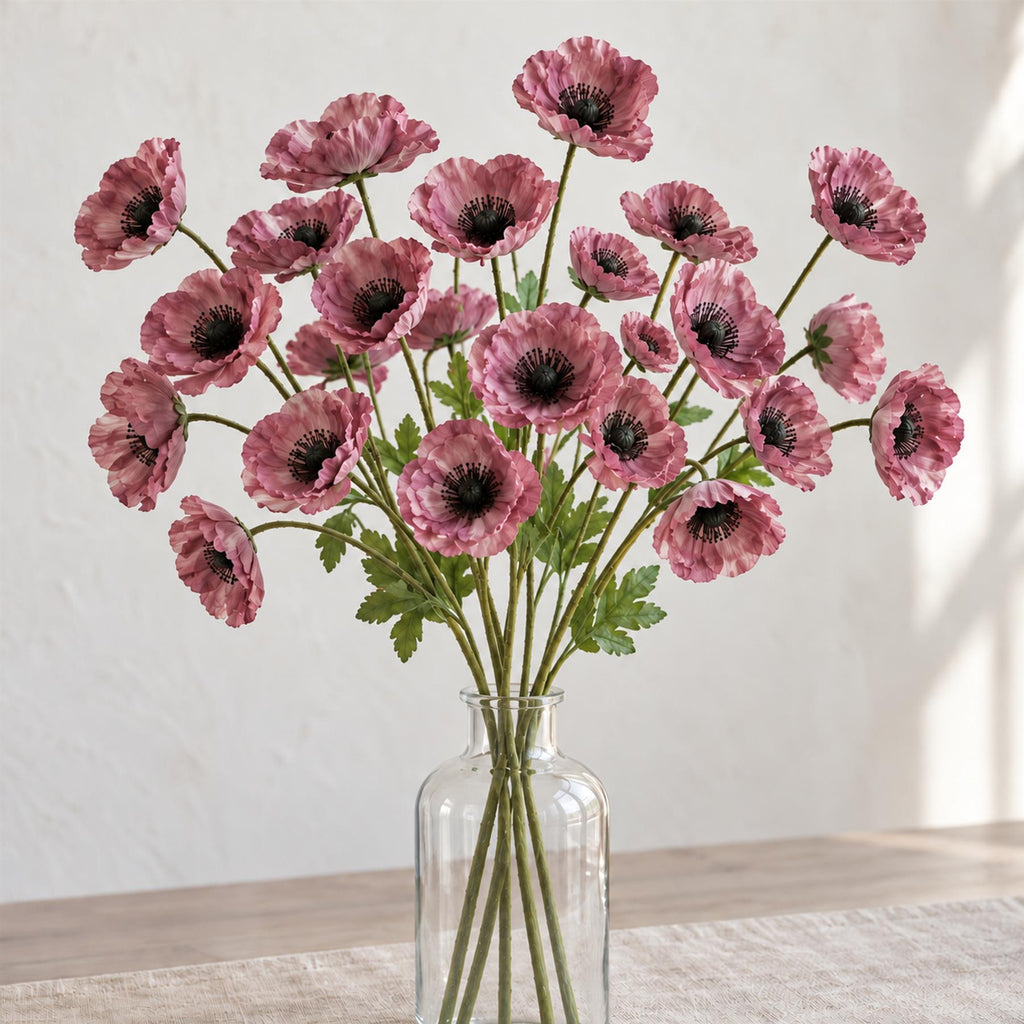 Faux Poppy Flower Sprays, 60cm with 4 Blooms - Set of 6