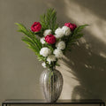 85cm White Carnation Pink Peony and Fern in Glass Vase - Premium Quality