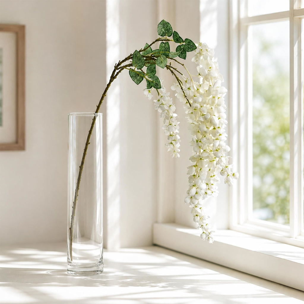 Set of 6 Faux White Wisteria Sprays, 110cm Long Cascading Flower Stems
