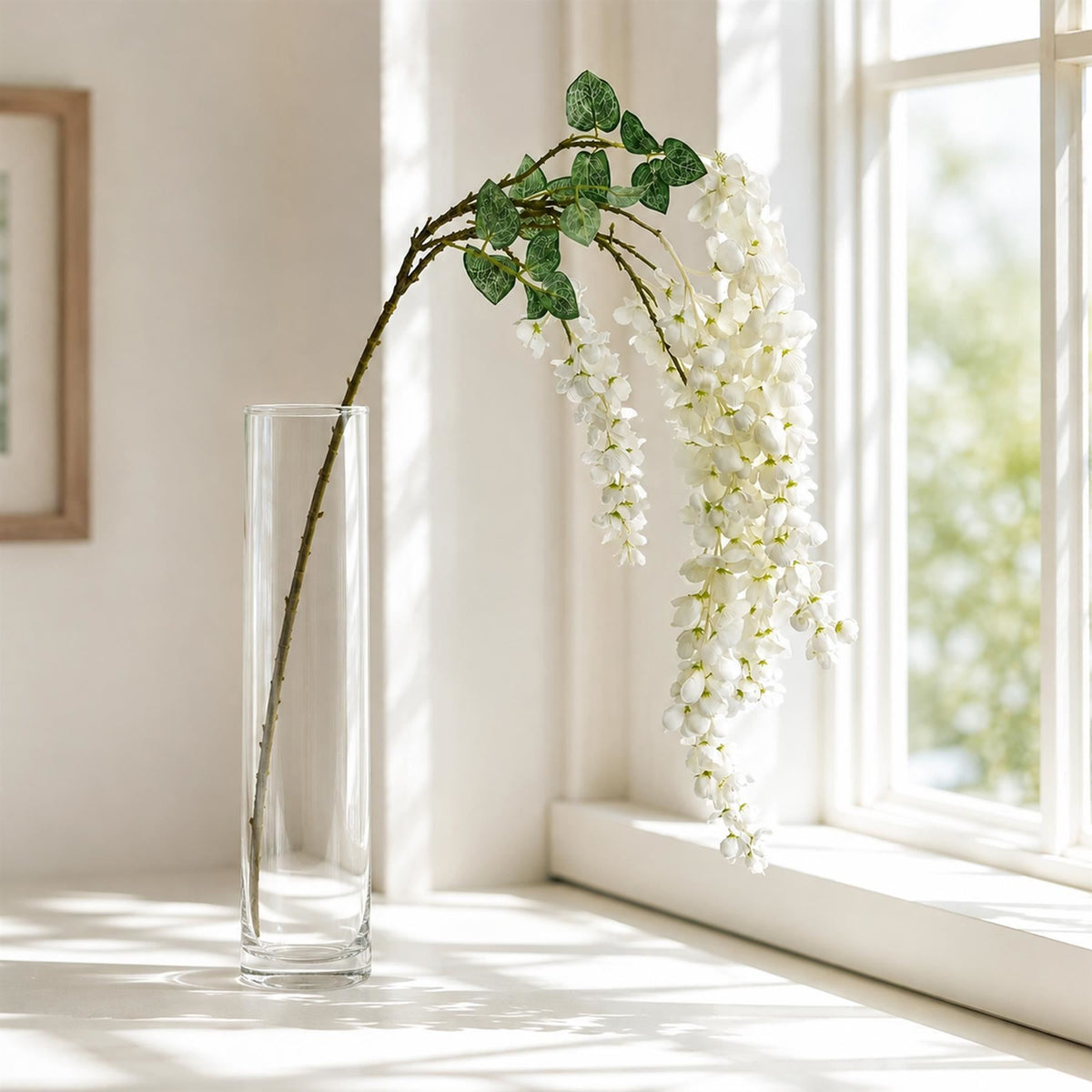 Set of 6 Faux White Wisteria Sprays, 110cm Long Cascading Flower Stems