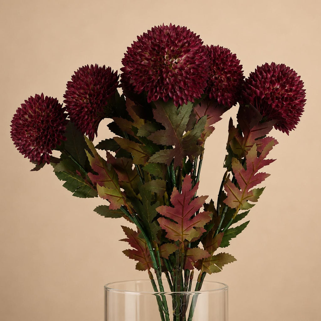 Pack of 6 x 70cm Large Ball Dahlia Artificial Flower Stem Pink - Premium Quality