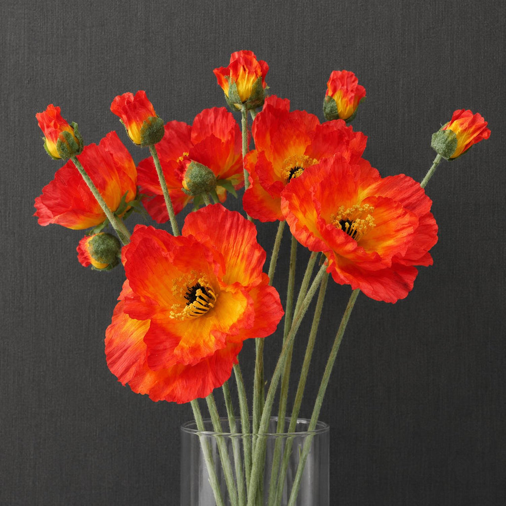 Pack of 6 x 100cm Artificial Poppy Stem - 2 Flowers - Premium Quality