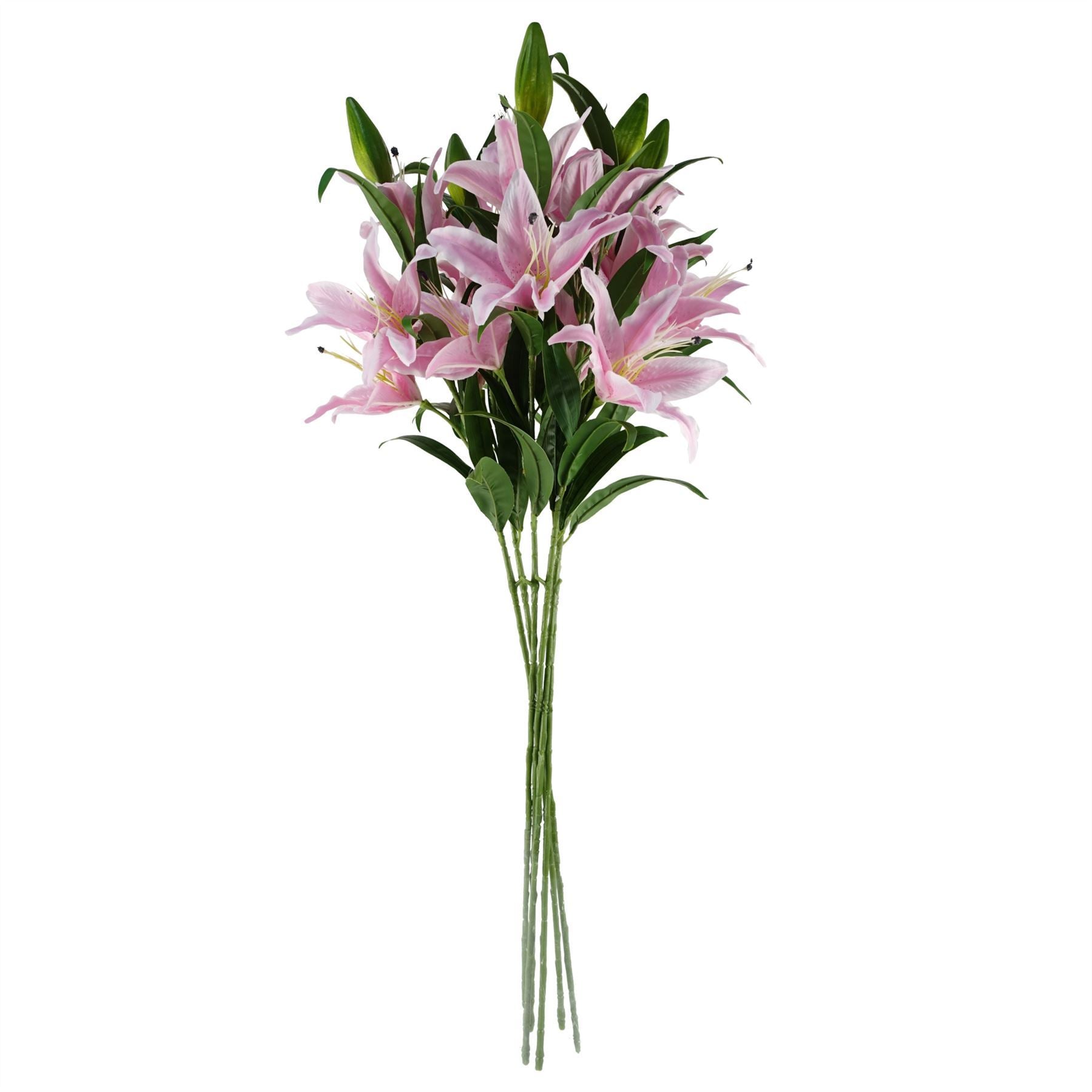 Artificial Pack of 6 x 100cm Large Pink Lily Stem - 18 Flowers - Premium Quality