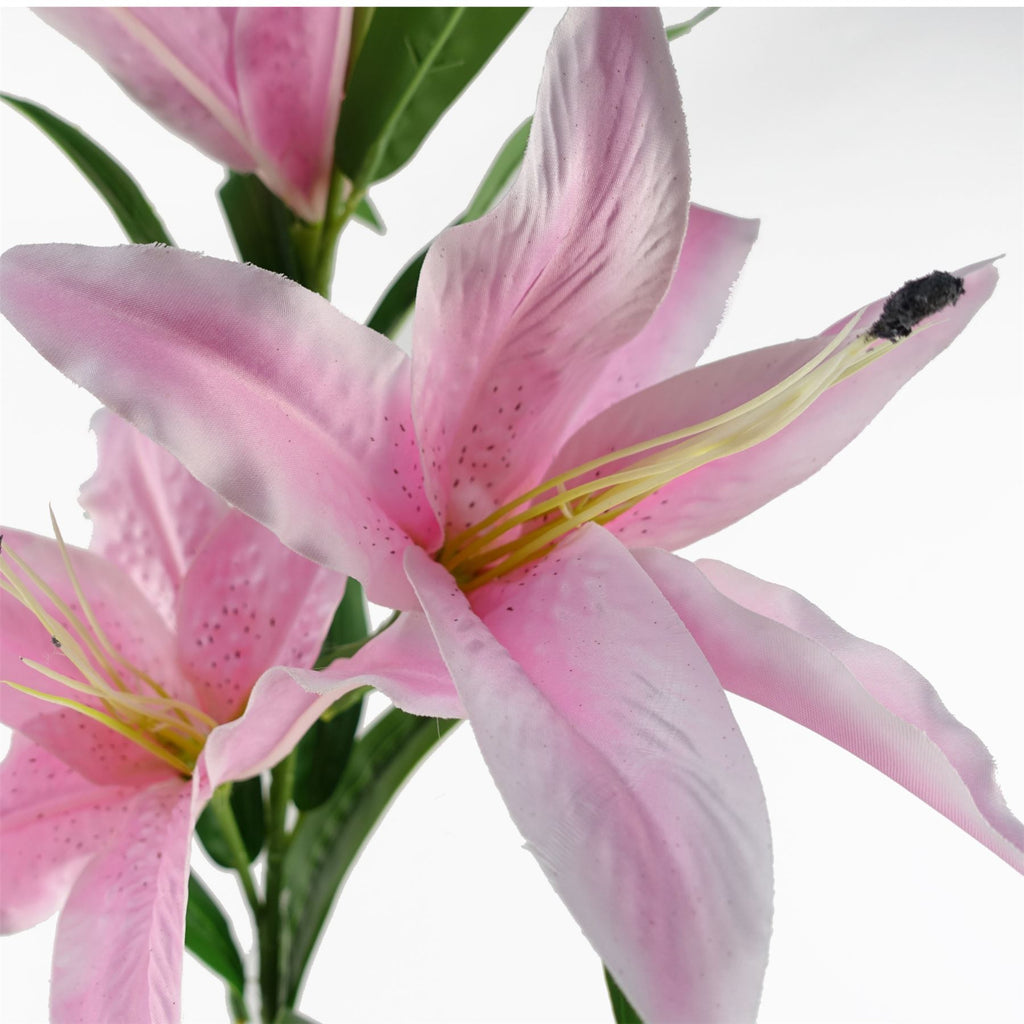 Artificial Pack of 6 x 100cm Large Pink Lily Stem - 18 Flowers - Premium Quality
