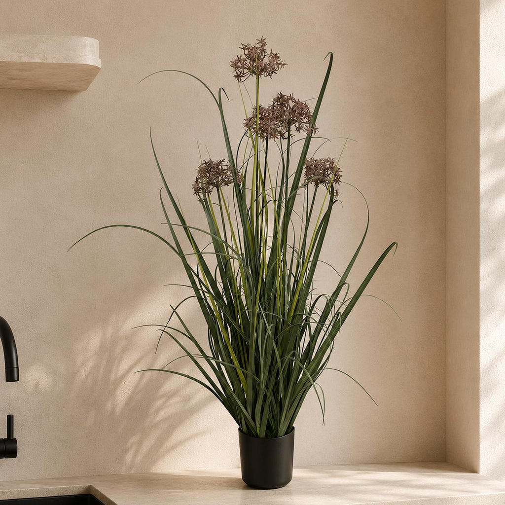 95cm Artificial Grass Plant Potted with Flower Detail - Premium Quality